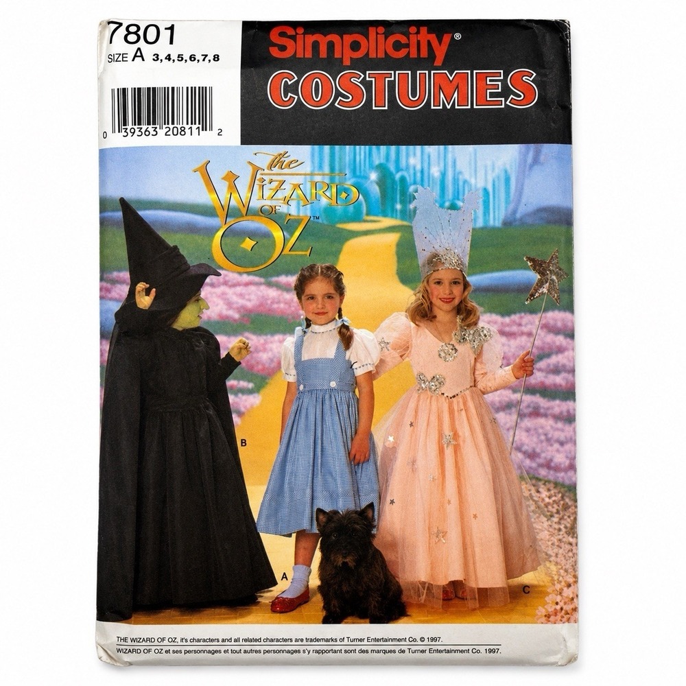 Simplicity 7801 Wizard Oz Costume Pattern Dorothy Glinda Witch Child 3-8 Uncut